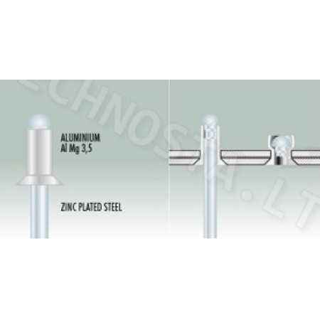 Kniedės aliuminis-plienas įleista galva 2,4mm-4,8mm | Tvirtinimo detalės Kniedės aliuminis-plienas įleista galva 2,4mm-4,8mm | Technosta - tvirtinimo detalės